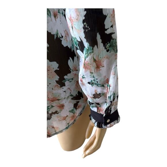 LIZ CLAIBORNE Career Womens Size Medium Sheer Long Sleeve Floral Button Up Shirt - Picture 6 of 7